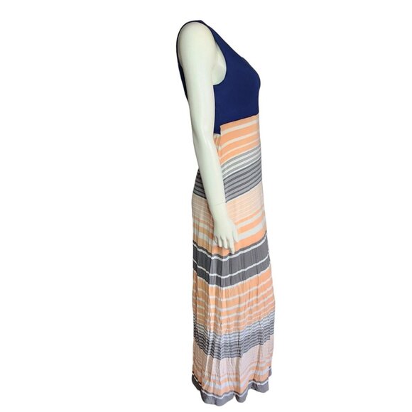MARKET & SPRUCE Stitch Fix Blue Peach Striped Crossback Maxi Dress Womens MP - Picture 4 of 7